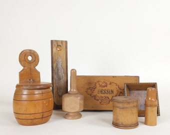 7 Franse antieke houten treen dozen &vintage containers en kisten, rustieke houten glijdende top plumier school briefpapier doos, home office decor