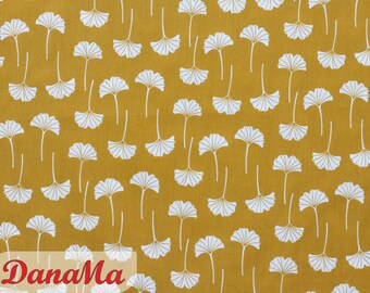 Cotton fabric Ginkgo leaves mustard yellow, woven fabrics by the meter lucky tree gold fruit
