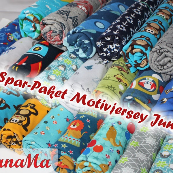 Baumwolljersey Spar-Paket - Motiv Jersey für Jungen - 5 x 0,50m Stoffpaket Boys Stoffe für Kinder