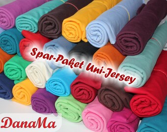 Spar-Paket 6x0,5m Uni Jersey Stoff einfarbig Stoffpaket Baumwolljersey Stoffe für Kinder