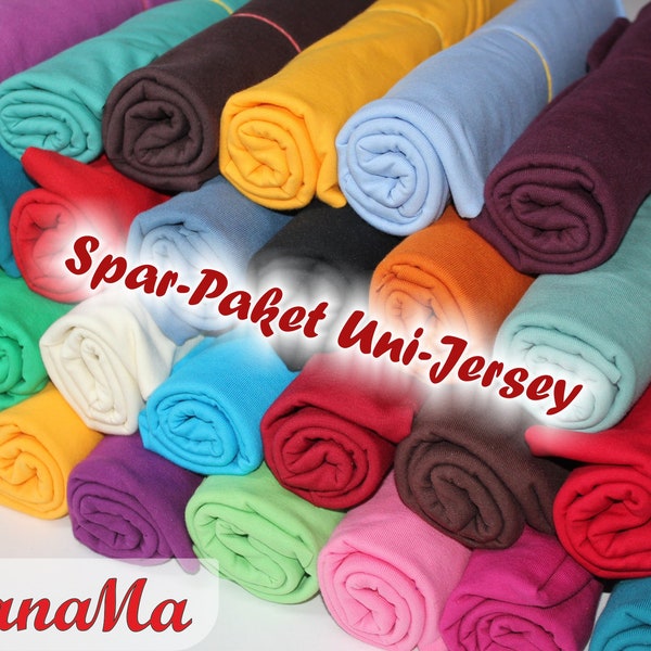 Spar-Paket - Uni Jersey - 6 x 0,50m Stoffpaket Baumwolljersey -Jersey Stoffe einfarbig