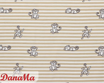 Remnant 50 cm jersey fabric monkeys on stripes - striped jersey children's fabric with animal motif monkey baby