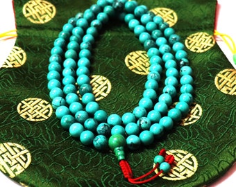 Best Quality Mala, Turquoise Mala with Fixed Knot, Buddhist Mala, Tibetan Mala, 108 Bead, 8MM, 7MM, FREE MALA BAG, Fixed Knot Mala, Handmade