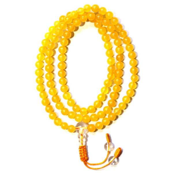 Custom Design, Yellow Jade Stone Mala with Crystal Guru Bead, 108 Beads, 6MM, 8 MM