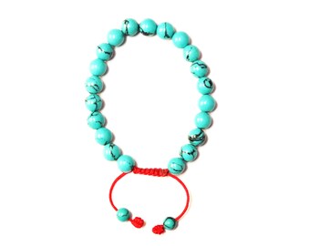 7.5 MM Reconstituted Sky Blue Turquoise Bracelets, 21 Beads, Turquoise Bracelets, Turquoise Wrist Mala, Adjustable Knot, Handmade Wrist Mala