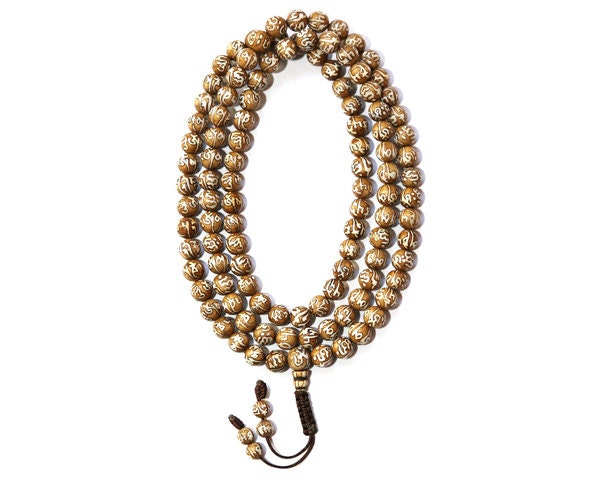 Shell Maala Mantra Carved Conch Shell Mala, Buddhist Mala, Tibetan Mala, 108 Beads ...