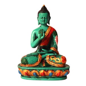 Die fünf Dhyani Buddha, Türkis-Harz-Statuen, Pancha Buddha-Statuen, Symbol der fünf Buddha-Weisheit, buddhistische Statue, handgemalte Statuen