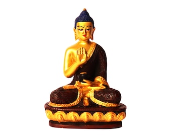 De vijf dhyani-boeddha, gouden harsstandbeelden, pancha-boeddhabeelden, symbool van vijf boeddha-wijsheid, boeddhistisch standbeeld, handgeschilderd standbeeld