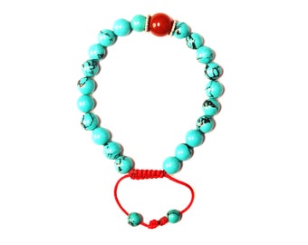 7.5 MM Reconstituted Sky Blue Turquoise Bracelets, 21 Beads, Designed Bracelets, Plus 1 Spacer Bead, Turquoise Bracelets, Adjustable Knot