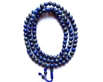 Natural Lapis Lazuli Mala, Spotted Lapis Lazuli Mala, Afghani Lapis Lazuli, Buddhist Mala, Tibetan Mala, Medicine Buddha Mala,Made in Nepal