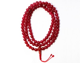 Ruby Stone Mala with Carnelian Guru Bead, Buddhist Mala, Tibetan Mala, Meditation Mala, 108 Beads