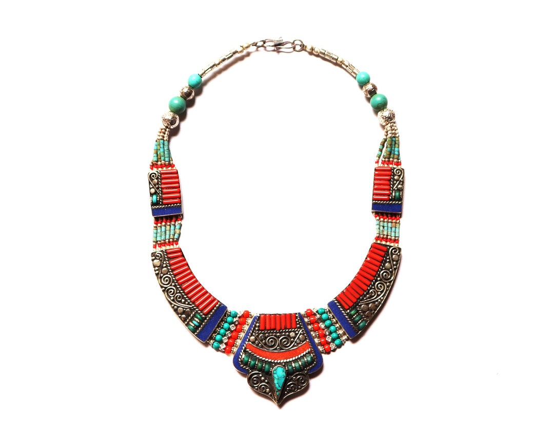 Collier Fait Main En Lapis-lazuli Et Turquoise - Longueur 18 Pouces, Plaque Argentée, Cadeau Mode - Neuf