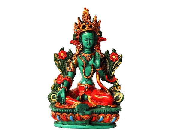 Grüne Tara weiblicher Buddha Handgefertigt und handbemalt aus Nepal 