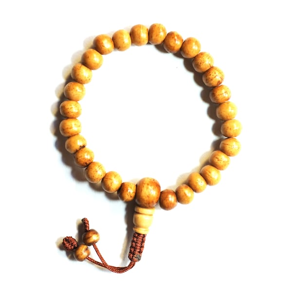 Fine Quality, 8MM Light Brown bone  Wrist Mala, Tibetan Wrist Mala, Buddhist Wrist Mala, 27 Beads, Adjustable Knot;