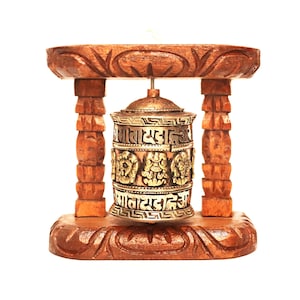Tibetan Buddhist Wall Prayer Wheel, 8 Auspicious Symbols,"Om mane Padme Hum" Mantra Carved Pryer Wheel, Brass And Copper, Hand Made In Nepal