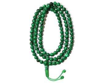 Malachite Stone Mala, Buddhist Mala, Tibetan Mala, Meditation Mala, 108 Beads, Malachite Buddhist Prayer Beads,  Malachite Healing Mala Bead