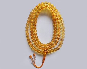 Best Quality, Citrine Stone Mala; 108 Beads, 8.5MM, Citrine Buddhist Prayer Beads, Handmade Tibetan Citrine Mala, Tibetan Citrine Buddhist