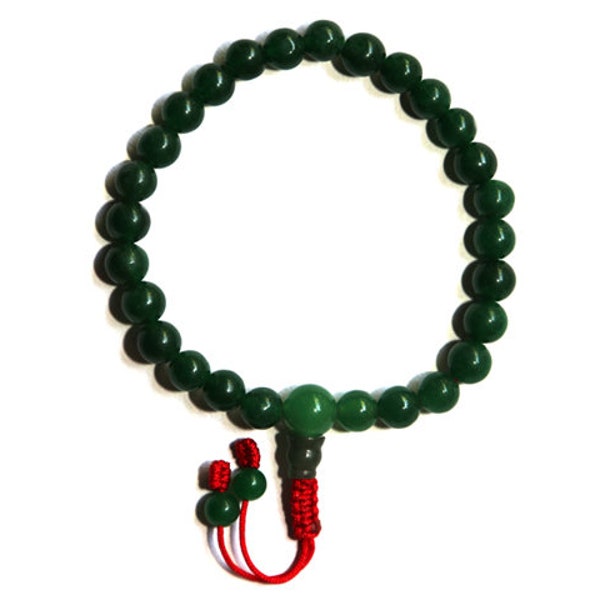 8MM Dark Green Jade Wrist Mala, 27 Beads, 21 Beads, TIbetan Wrist Mala, Buddhist Wrist Mala