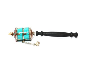 8 Inches, Turquoise & 2 Row Mantra Prayer Wheel