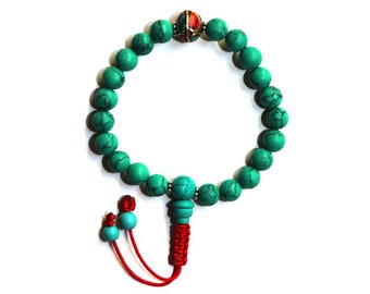 7.5MM Reconstituted Turquoise Wrist Mala, Designed Wrist Mala, Tibetan Wrist Mala, Buddhist Wrist Mala,  Meditation Beads Turquoise Mala