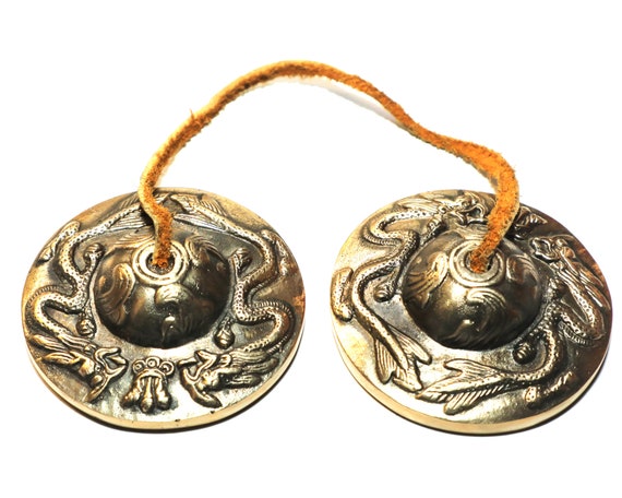 Chimes Buddhist Lucky Symbols Hand Tuned to Key of Om Medium 2.75 Tingsha Tibetan Bell 