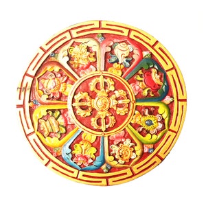 Eight Auspicious buddhist Symbols Hand Carved In Wood , Tibetan Tashee-Tag-Gyay , Wall Hanging , Buddhist Spiritual Art, Hand Made In Nepal