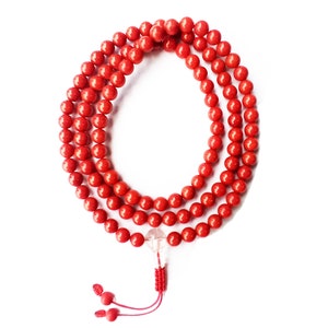 Superior Quality, Tibetan Red Coral Mala, Buddhist Mala, Tibetan Mala, Meditation Mala, 8MM, 108Beads, Adjustable Knot, Handmade In Nepal