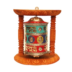 Tibetan Buddhist Wall Prayer Wheel, 8 Auspicious Symbols And Mantra Carved Prayer Wheel, Inlaid Coral Turquoise  Mani Wheel, Made In Nepal