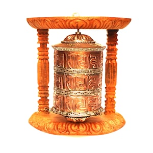 Wooden Frame Tibetan Buddhist Wall Prayer Wheel, 3 Row"Om Mane Padme Hum" Mantra Carved Prayer Wheel, Copper Brass Mani Wheel, Made In Nepal