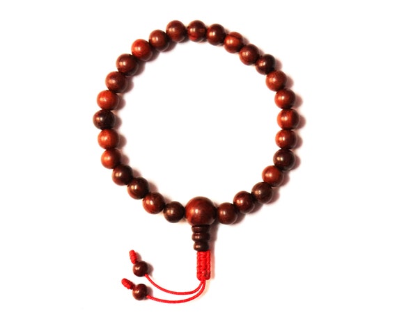 High Quality, Red Sandal Wood Wrist Mala, 27 Beads, MM, Buddhist Wrist  Mala, Red sandal Wood Bracelets, Rose Wood Wrist, Adjustable Knot