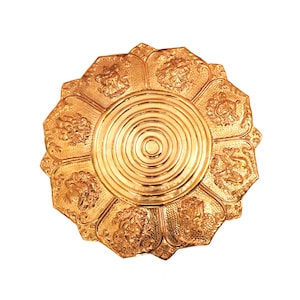 Golden Brass Plate, Eight Auspicious Buddhist Symbols, Tibetan &quot;Tashee-Tag-Gyay&quot;, Wall Hanging, Buddhist Spiritual Art, Hand Made In Nepal