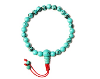 7.5 MM Reconstituted Sky Blue Turquoise Wrist Mala, 27 Beads, 21 Beads,Adjustable Knot