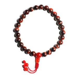 Mala de calidad superior, mala de muñeca con piedra de ojo de tigre rojo, 27 cuentas, 21 cuentas, mala de muñeca tibetano, mala de muñeca budista, nudo ajustable