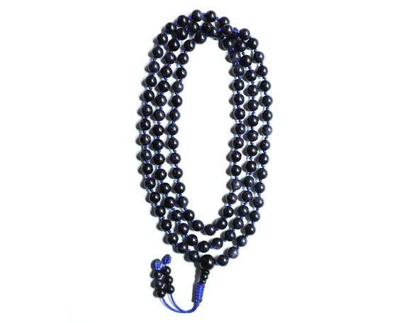 Blue Sun Stone Buddhist Prayer Mala, Hand Knotted, 108 Beads, Adjustable  Knot 