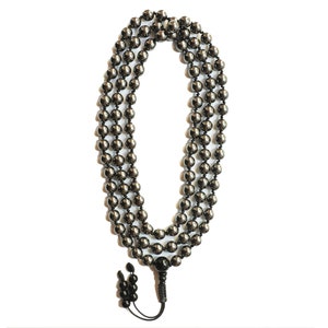 Hematite Buddhist Prayer Bead Mala, Hand Knotted, 108 Beads, Adjustable Knot, Hematite Mala Beads, Buddhist Prayer Beads, Hand Knotted Mala