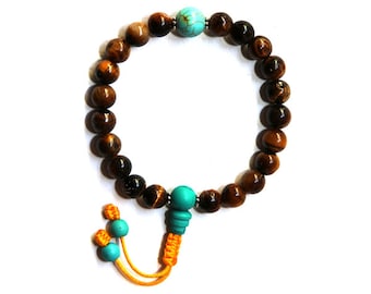 Tiger-Eye Stone Wrist Mala, Buddhist Wrist Mala , Prostration Mala , Stone Of "Courage And Confidence" 8MM, 21 Beads,