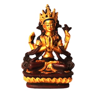 &quot;Handgemalte &quot;Chenrezig&quot; -Statue, &quot;&quot;Avalokitesvara&quot;&quot; -Statue, Symbol für &quot;&quot;Mitfühlend und barmherzig&quot;&quot;, goldene Harzstatuen, hergestellt in Nepal.&quot;
