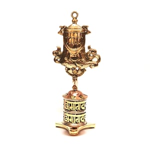 Eight Auspicious Of Symbols Buddhist Prayer Wheel,"Tashee-Tag-Gyay" Symbols, "Om mane Padme Hum" Mantra, Brass And Copper Wall Prayer Whell