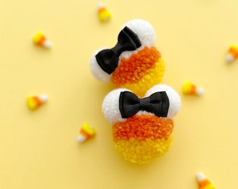 Minnie Mouse Candy Corn Pom Pom Earrings