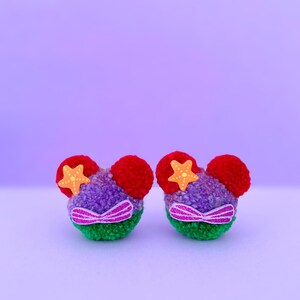 Little Mermaid Inspired Pom Pom Dangle Earrings