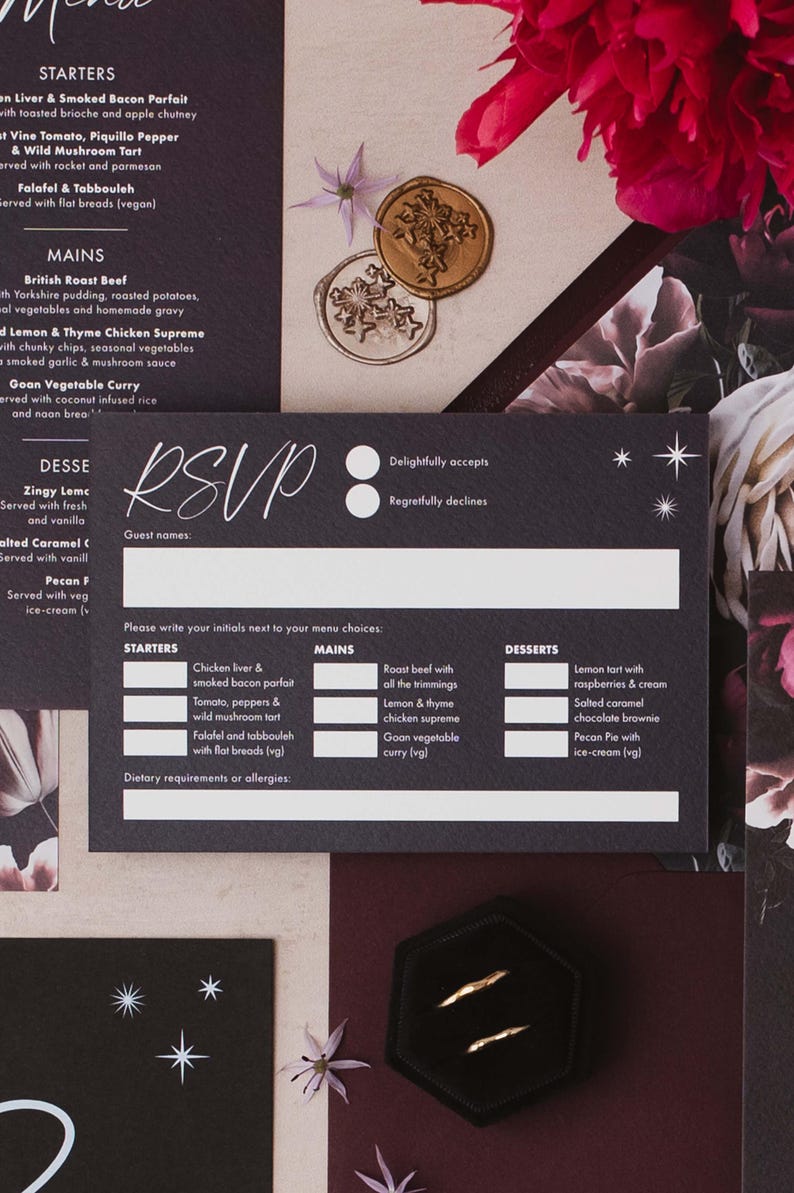 Dusk Gothic Black Wedding Invitation Sample - Dark Floral Wedding Stationery, Romantic Gothic Wedding Invite, Alternative Wedding Day image 3