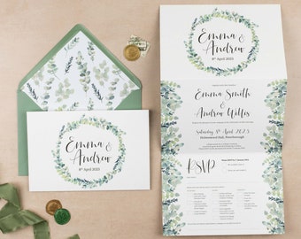 Eucalyptus Wedding Invitation | Greenery Wedding Invite | Foliage Wedding Invite | Concertina Tri-Fold Wedding Invite | Printed Sample