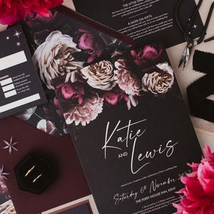 Dusk Gothic Black Wedding Invitation Sample - Dark Floral Wedding Stationery, Romantic Gothic Wedding Invite, Alternative Wedding Day image 2