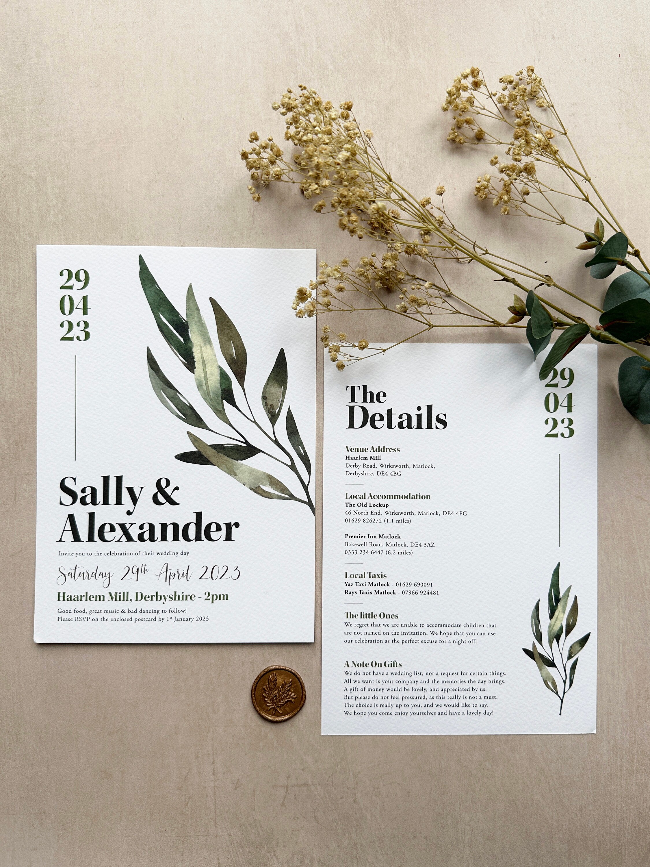 Simple Modern Green Olive Leaf Wedding Invitations - Etsy