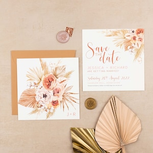 SAVE THE DATE | Pampas Save The Date | Summer Save The Date | Orange Wedding | Pink Wedding | 2025 Wedding | 2026 Wedding | Printed Sample