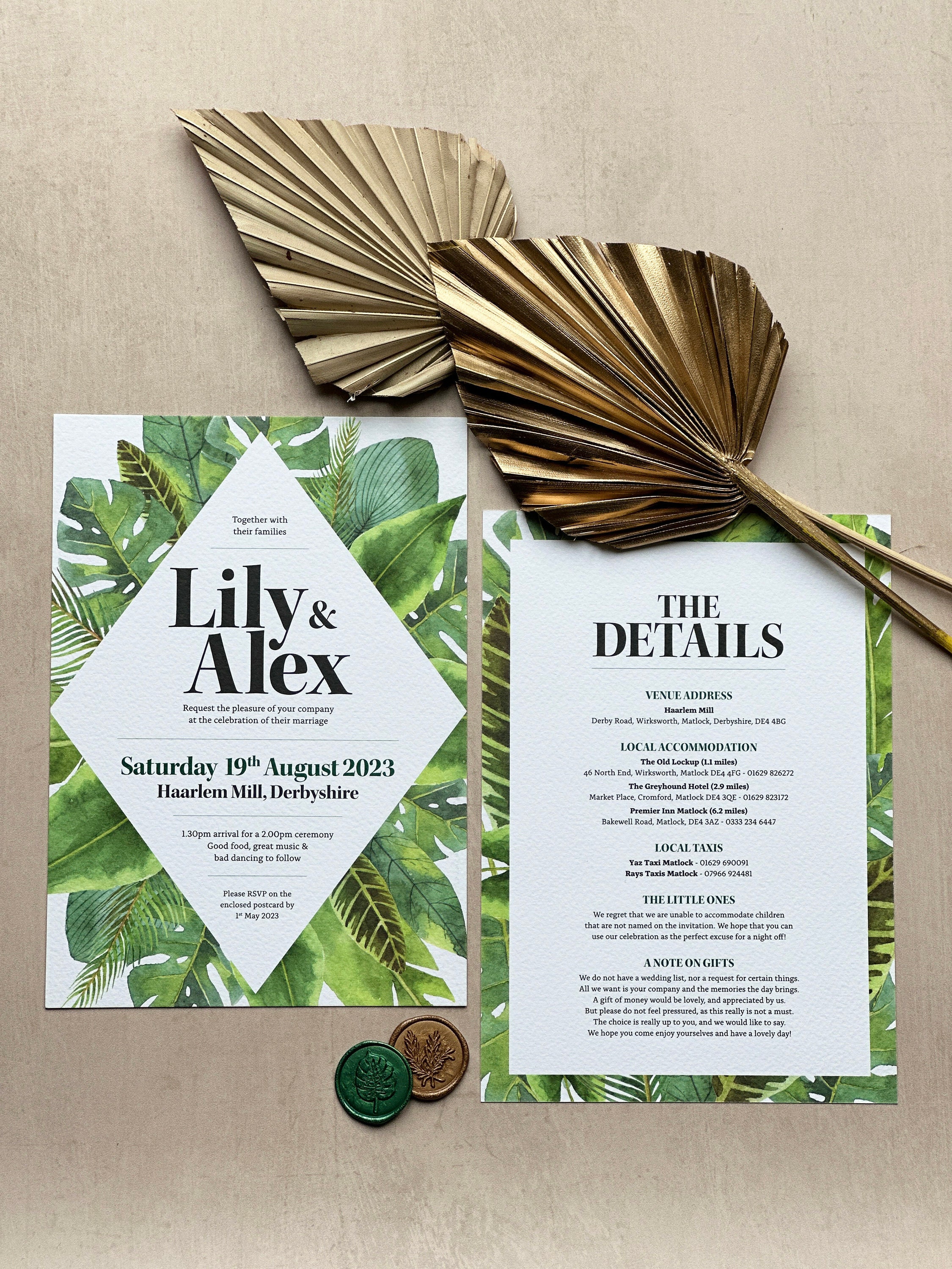 Tropical Wedding Invitation Palm Leaf Invites Green - Etsy