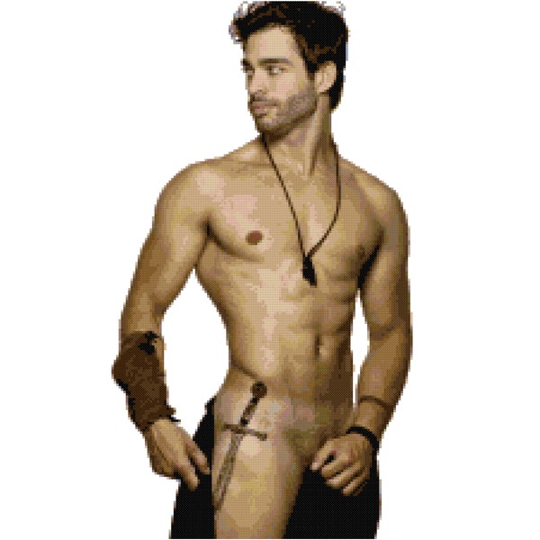 Semi-nude Man Photorealistic - Cross Stitch PATTERN ONLY (chart uses DMC numbering)