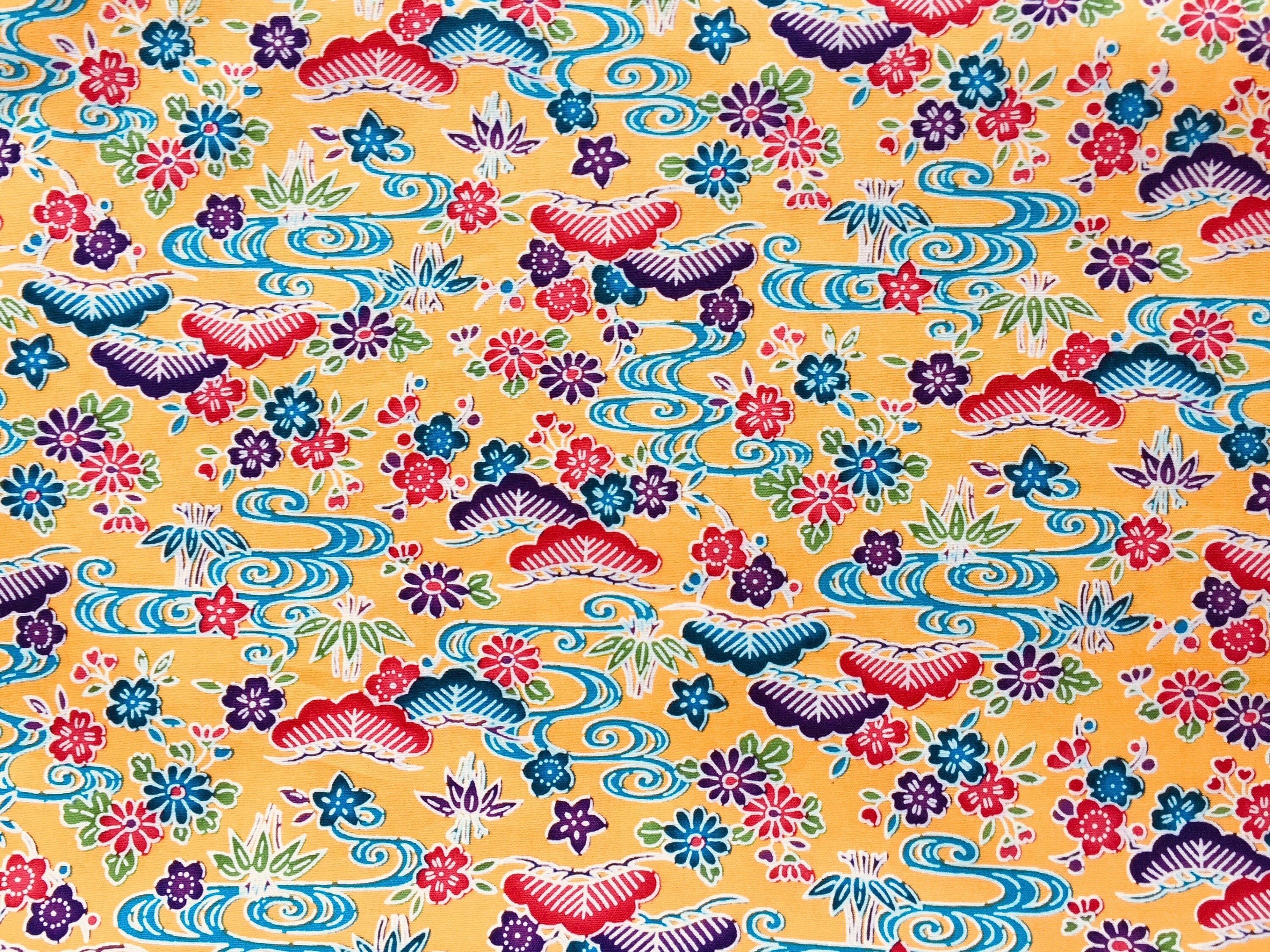 Yellow cotton kimono Okinawa bingata Japanese fabric Etsy