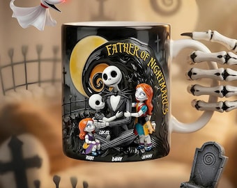 Personalized Jack Skellington 2D Mug For Dad, Jack Skellington And Sally Family Mug, Disney Vacation Mug, Father's Day Gift
