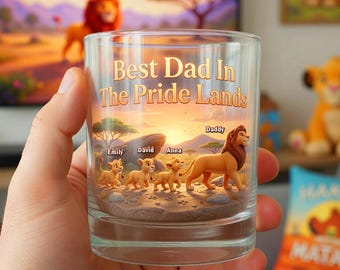 Taza de whisky personalizada "El mejor papá de la Tierra del Reino" de El Rey León, taza con nombres de niños para papá, taza "El rey de nuestro reino" de El Rey León, regalo para el Día del Padre